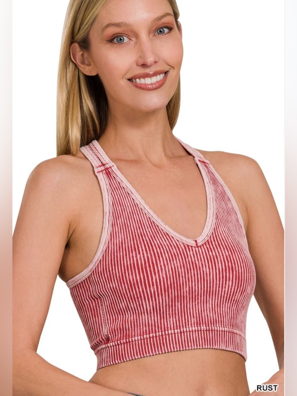 Zenana Outfitters NWT Rust Ribbed V-Neck Sports Padded Bralette S/M